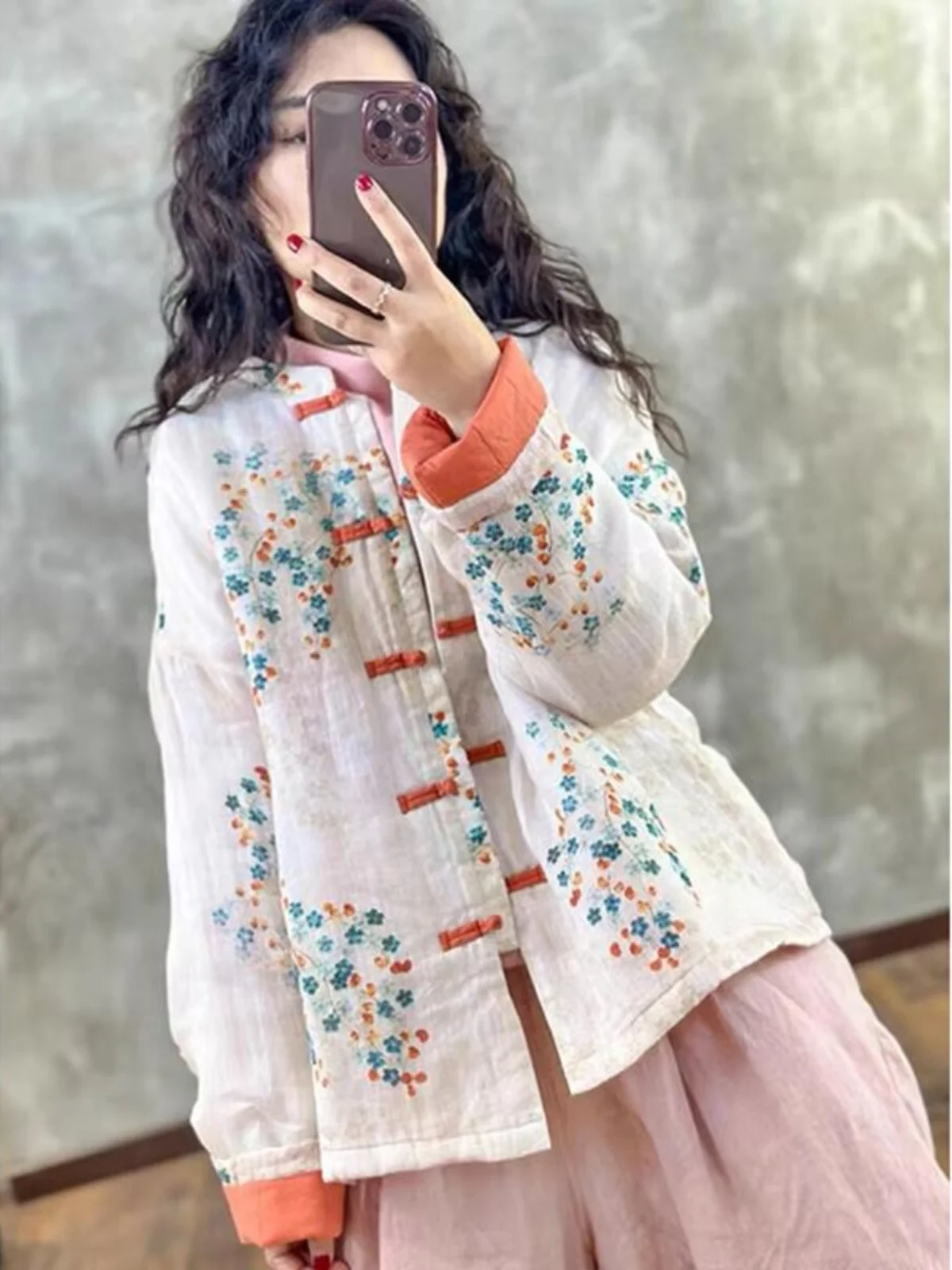 Zimo Qinghe ~ Художественное китайское стеганое утолщенное пальто с хлопковым принтом