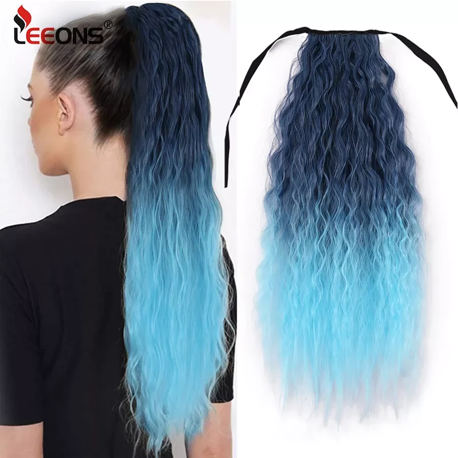 

Leeons Synthetic Ponytails Corn Wavy Long Ponytail Hairpiece Wrap On Clip Hair Extensions Ombre Brown Pony Tail Blonde Fack Hair