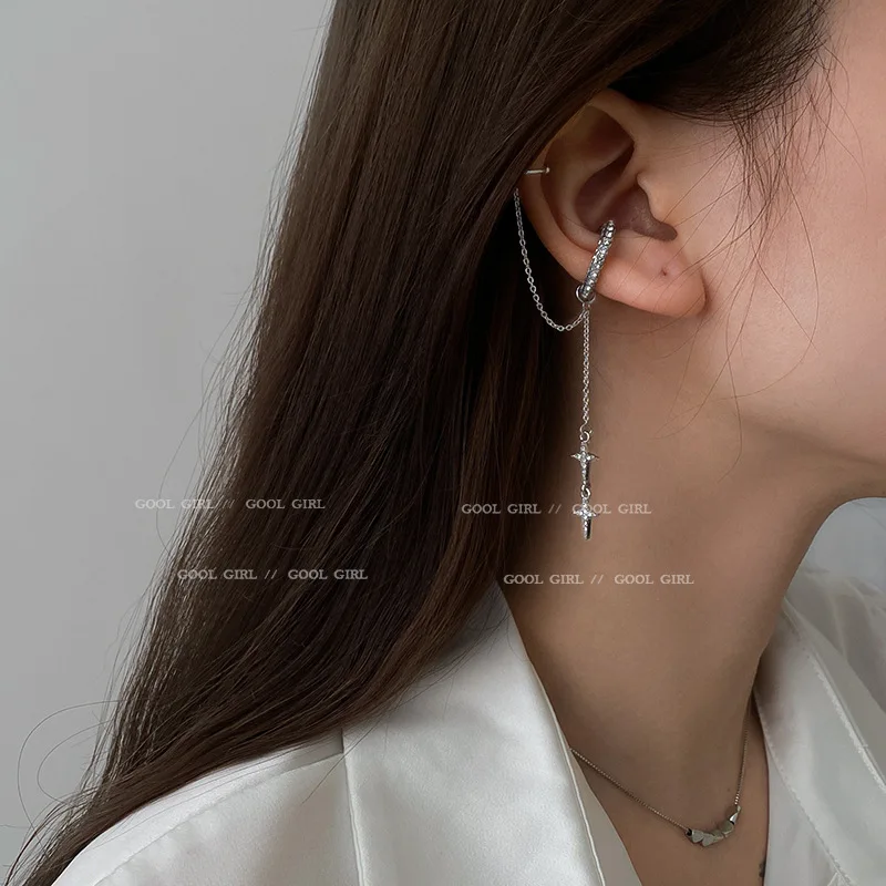 

Diamond Studded Star Earrings Single Vintage Style Earrings Sen Style Fashionable And Cool Style Earring Clip Women's Jewelry