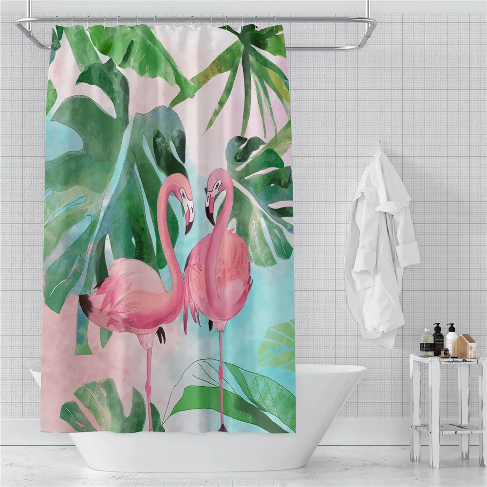 

Custom Tropical Plant Flamingo Shower Curtains Hooks Bathroom Waterproof Bath Room Home Decor Decoration 3D Print 211201-31