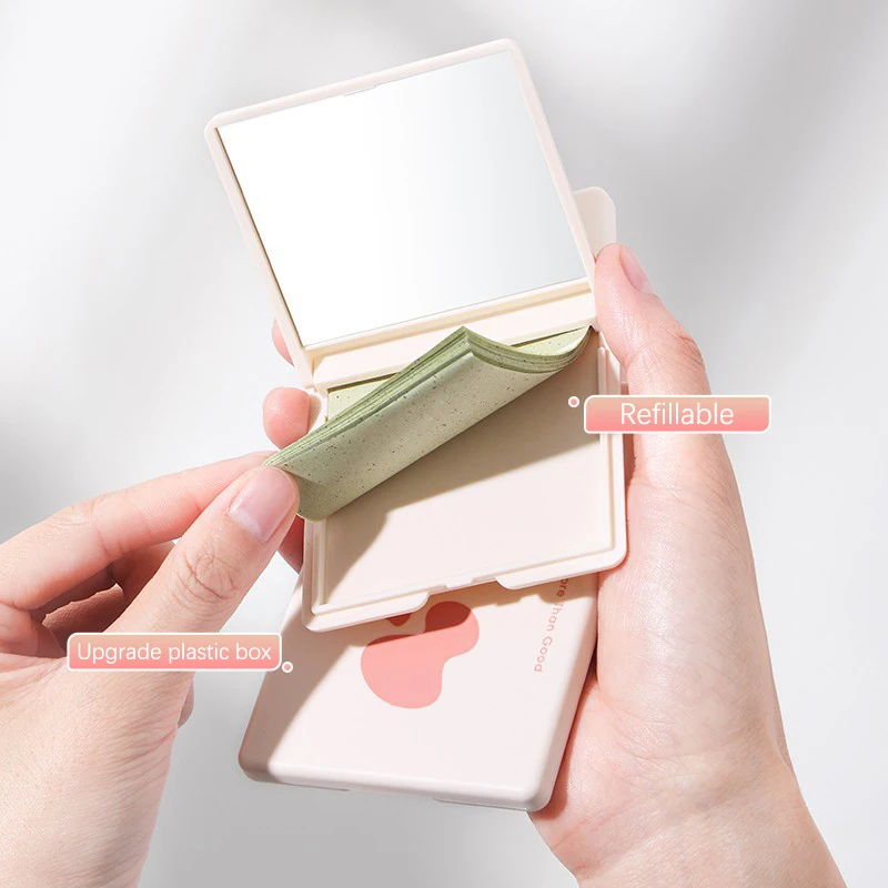 

50 Sheets Women Face Oil Absorbing Paper with Mirror Case Makeup Beauty Tool Facial Tissue Rose Oil Absorbing Facial Paper