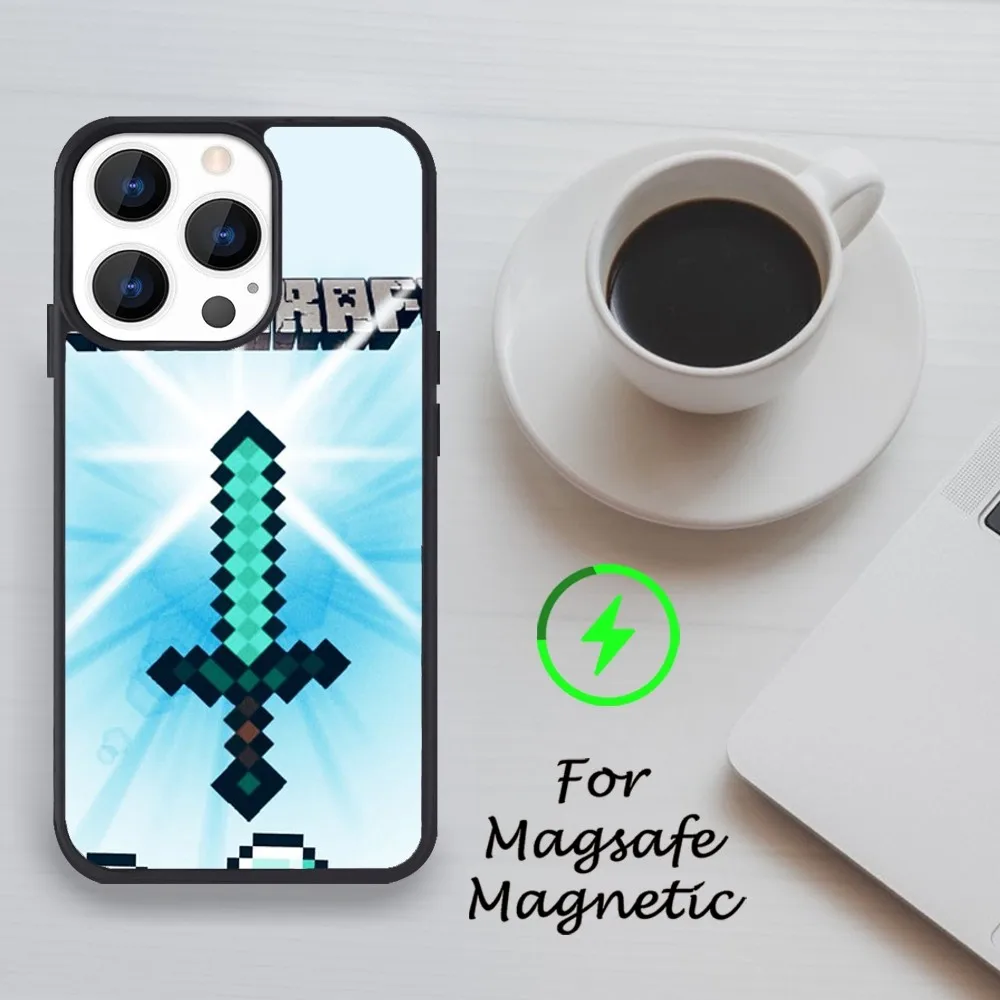 Чехол для телефона Game M-Minecraft iPhone 11 12 13 14 15 Pro Max Plus Mini X Magsafe Magnetic