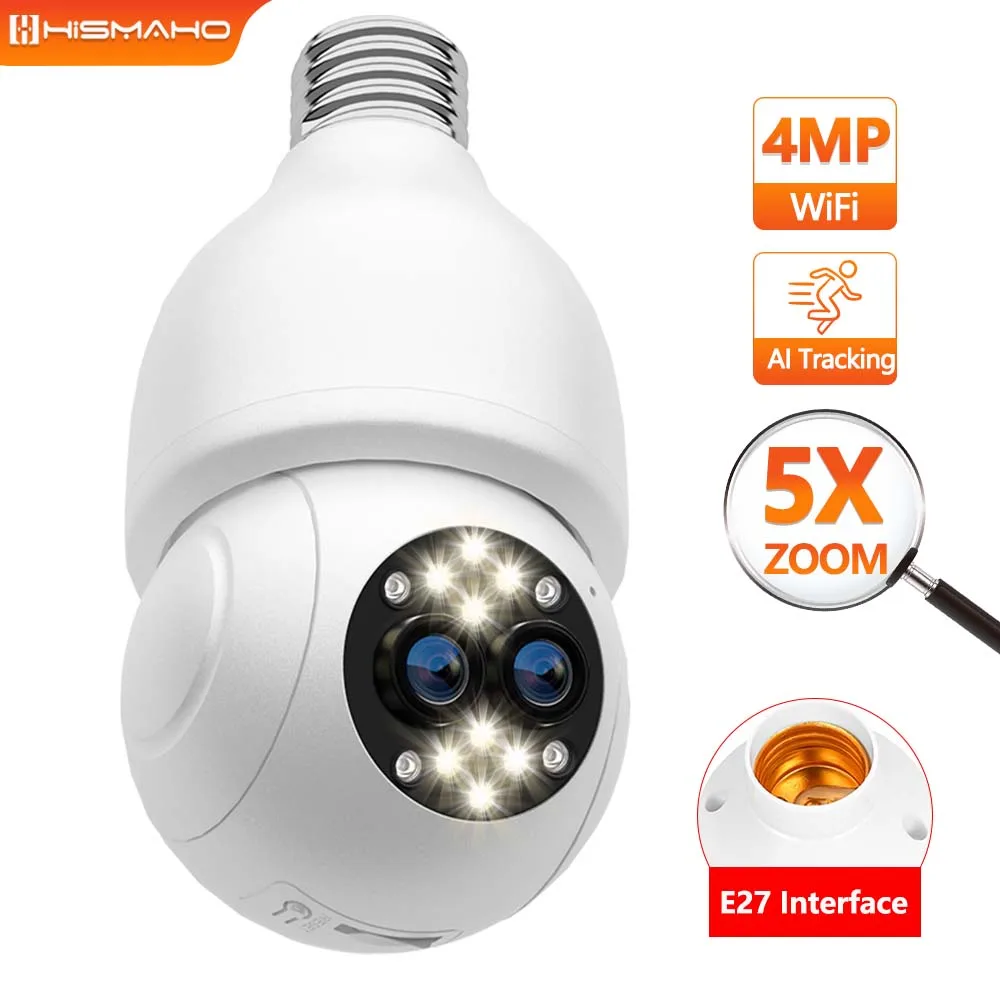 

2K 4MP Dual Lens Bulb Camera E27 1080P WIFI Security Protection Indoor IP Cam 5X Zoom Video surveillance Auto Tracking ICsee