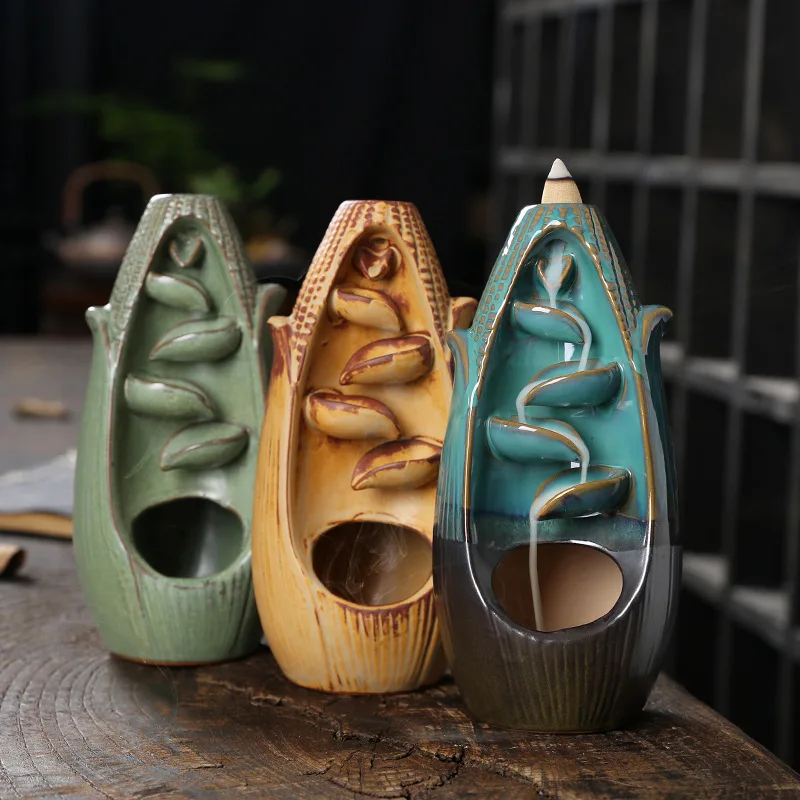 

Creative Corn Handicraft Incense Holder Ceramic Smoke Backflow Waterfall Burner Home Decor for Tearoom Meditation, Yoga