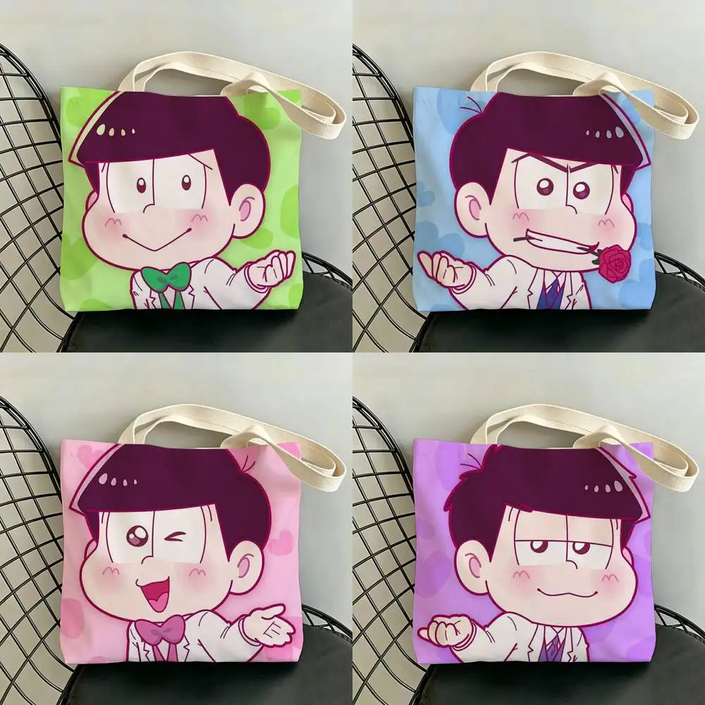 Фото Сумки для хранения O-Osomatsu Comics S-San с двусторонним принтом, большая сумка-тоут, прочная, для пляжа и пикника, складная, подарочная, экологичная №1