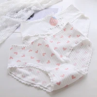 sweety girl strawberry love heart printing panties lace side underwear student comfortable cute briefs lingerie women