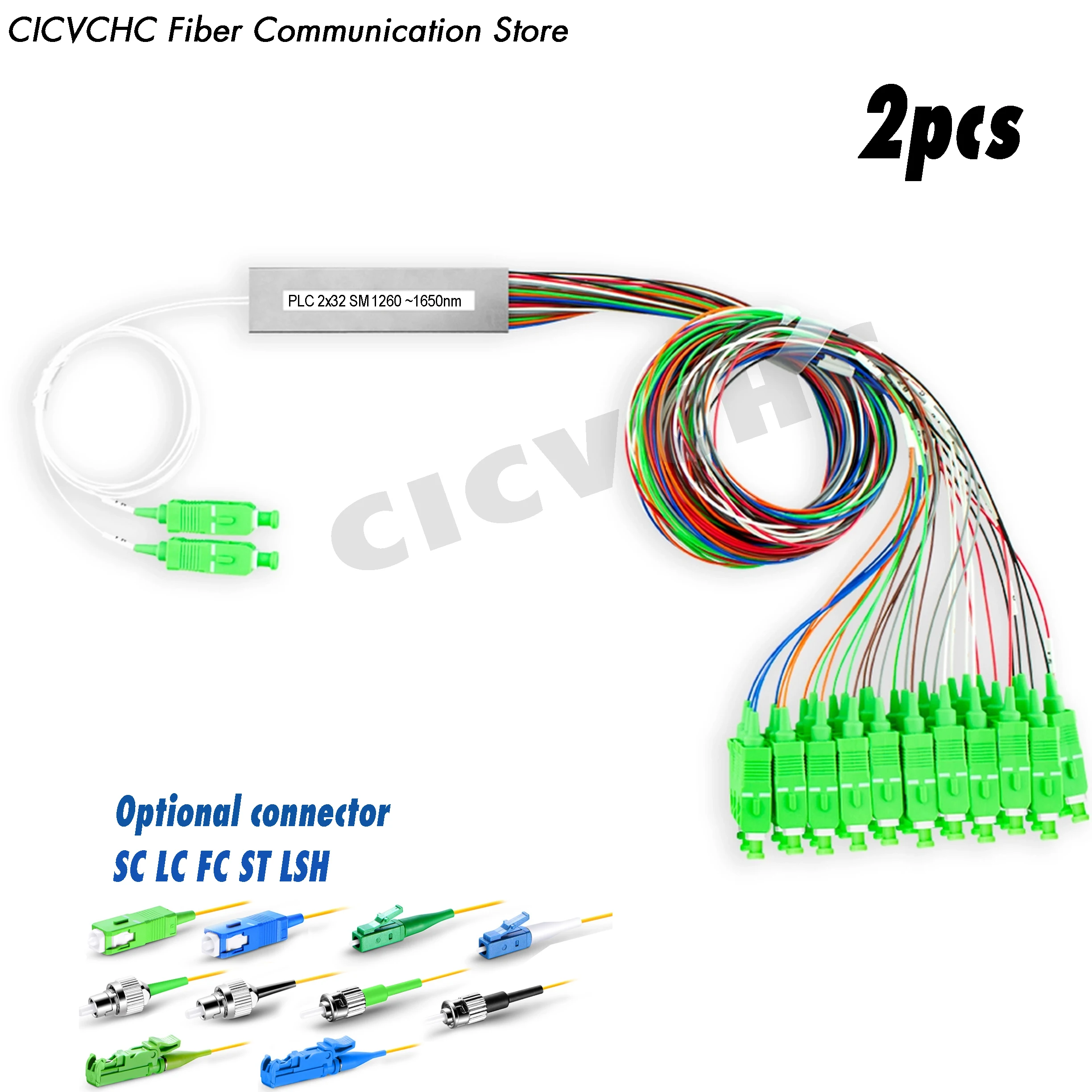 2pcs 2x32 PLC Fiber Splitter, Mini Module with SC, LC, FC，ST, LSH connector
