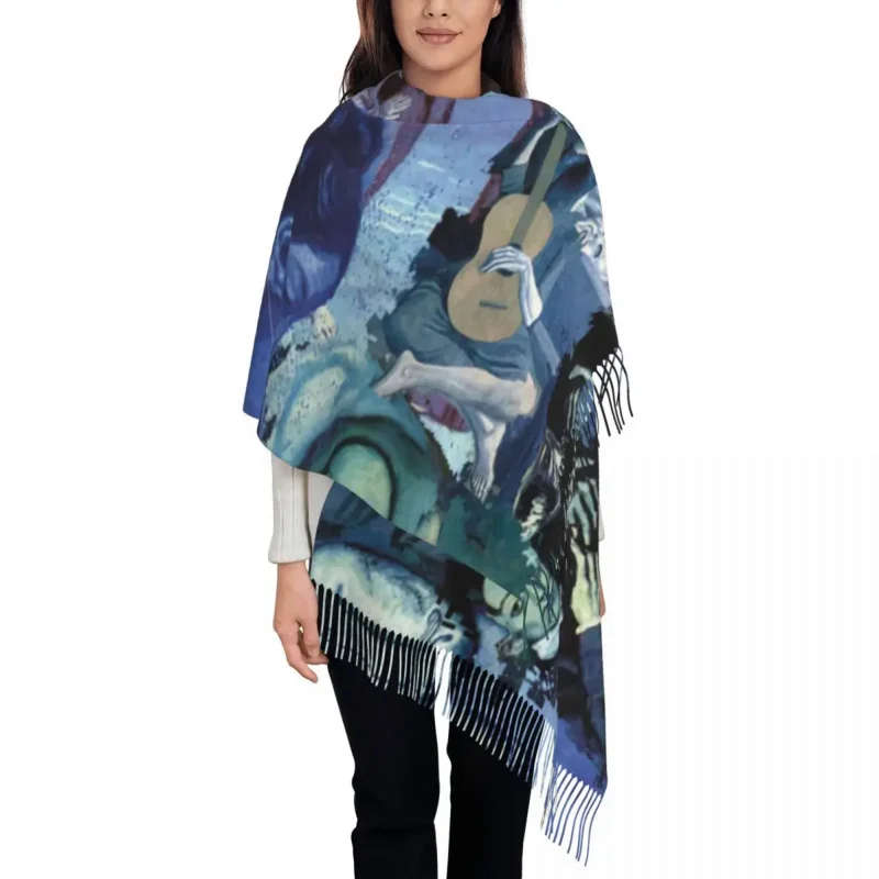 

Picasso's Blue Period Scarf Wrap for Women Long Winter Fall Warm Tassel Shawl Unisex Pablo Picasso Scarves