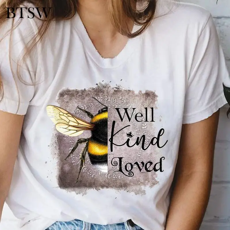 

Vintage Women Tshirts Cartoon Bee Floral Fashion Stylish Female Graphic Top Female 90s Sweet Short Sleeve Shirt Tee T-Shirt