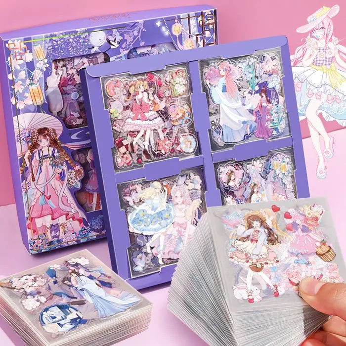 

100 pieces stickers, gift box packaging, antique hand curtains, decorative materials, dreamy small fresh patterns, ins
