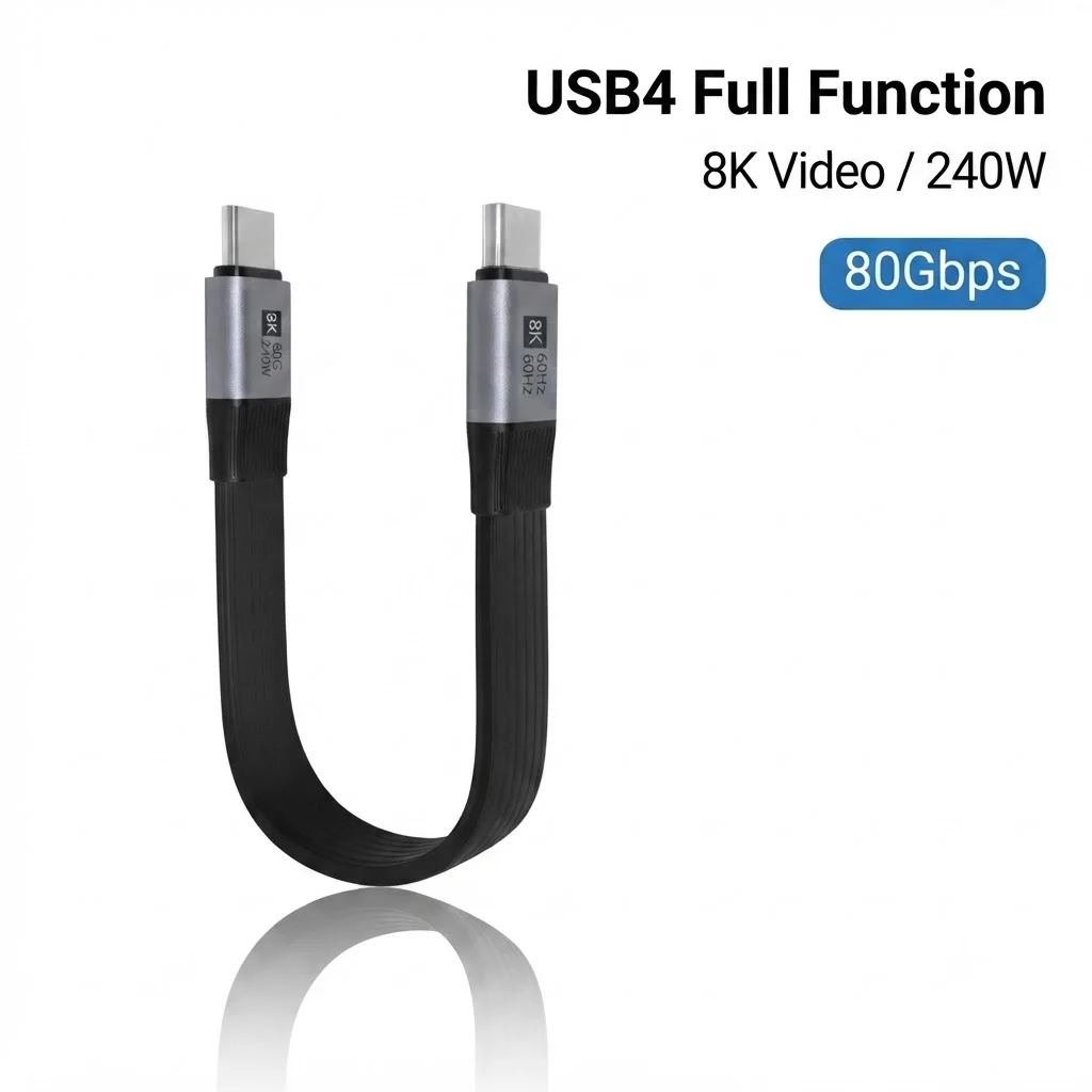 Фото Новый короткий кабель USB-C - USB-C с полным набором функций, USB4, 80 Гбит/с, 8K, PD 240 Вт, для Thunderbolt 4/5, iPhone, ноутбуков, SSD №1