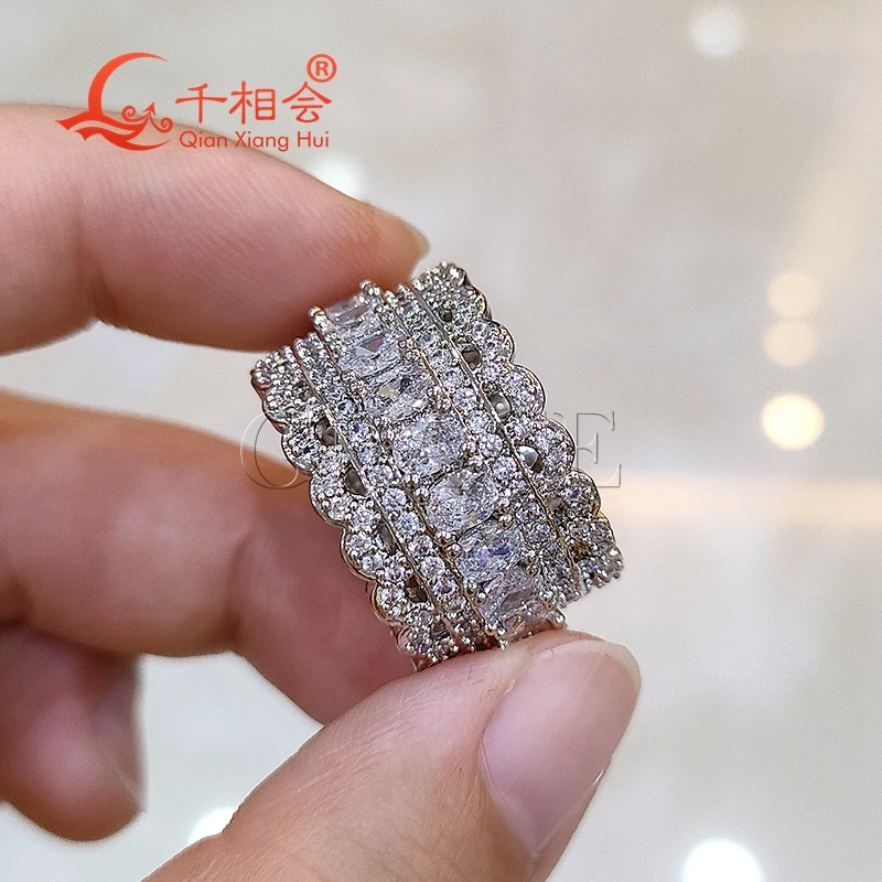 14mm small oval flowerwave Eternity Band  Sterling 925 Silver hip hop Moissanite Ring Men women  Diamonds Male fine Jewelry