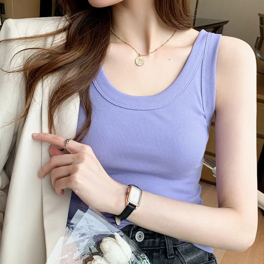 Простая однотонная майка с внутренним/внешним ремнем летний топ облегающий