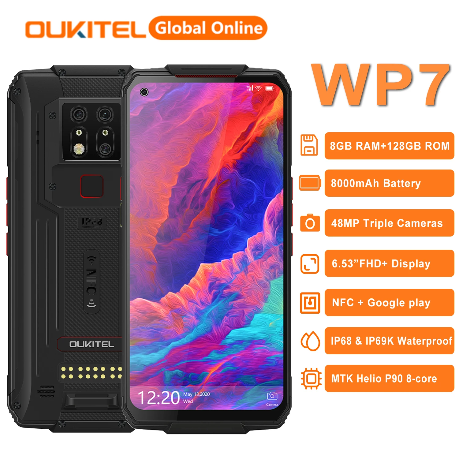 OUKITEL WP7 NFC Waterproof Smartphone IP68 8GB 128GB 8000mAh 48MP 6.53''FHD Helio P90 Octa Core Android 9.0 Mobile Phone
OUKITEL WP7 NFC Waterproof Smartphone IP68 8GB 128GB 8000mAh 48MP 6.53''FHD Helio P90 Octa Core Android 9.0 Mobile Phone