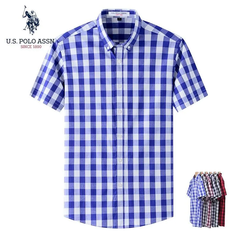 Мужская классическая рубашка поло в клетку с коротким рукавом |