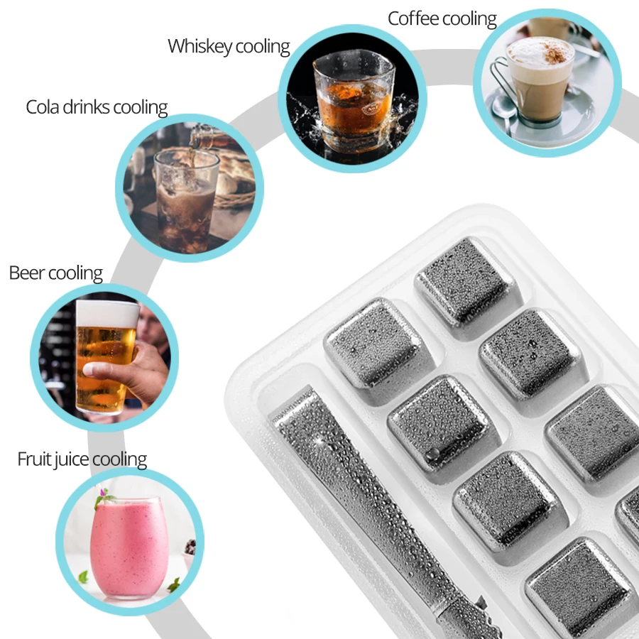 8Pcs 304 Stainless Steel Ice Cubes Reusable 1810 Chilling Stones for Whiskey Wine Keep Your Drink Cold Longer SGS Test Pass | Дом и сад