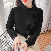 2021 spring and autumn new korean fashion irregular loose solid color design shirt long sleeved shirt women woman tshirts