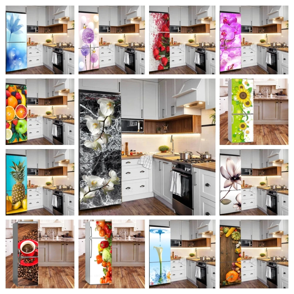 

3D Marble Flower Fridge Stickers Door Cover Adhesive Refrigerator Wallpaper Vinyl Custom Freezer Film Decor Decal Mural Kitchen