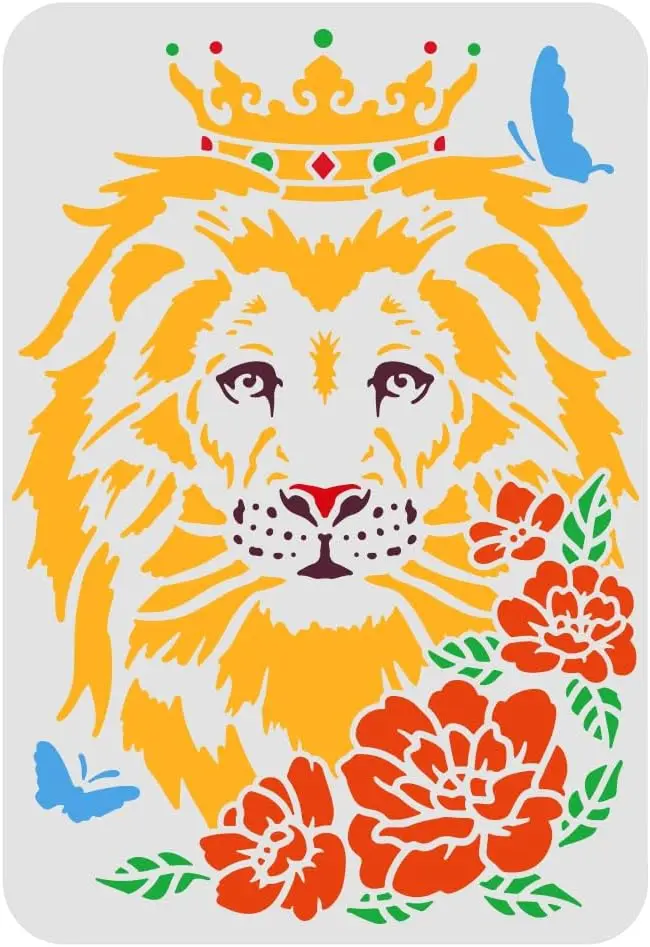 

Трафарет с головой льва, шаблон 11,7x8,3 дюйма, многоразовый трафарет для рисования в африканском стиле, большой кот, диких животных, для рисования по дереву