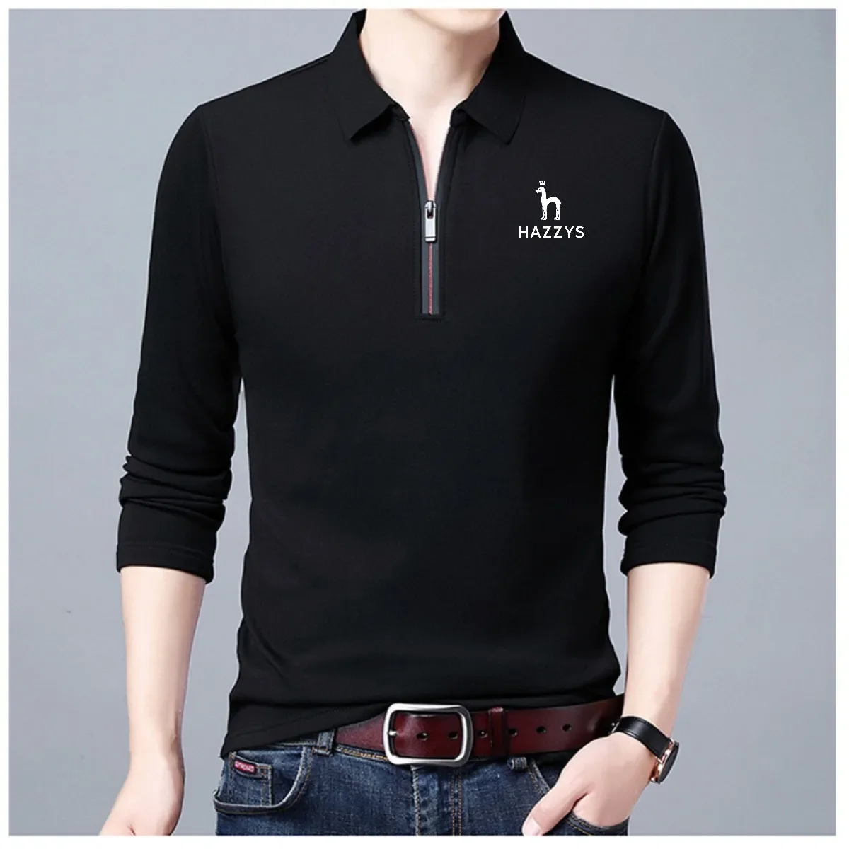 

Fashion Polo Spring and Autumn Business Casual Long Sleeve Pullover Bottom Shirt Men's Long Sleeve HAZZYS T-shirt