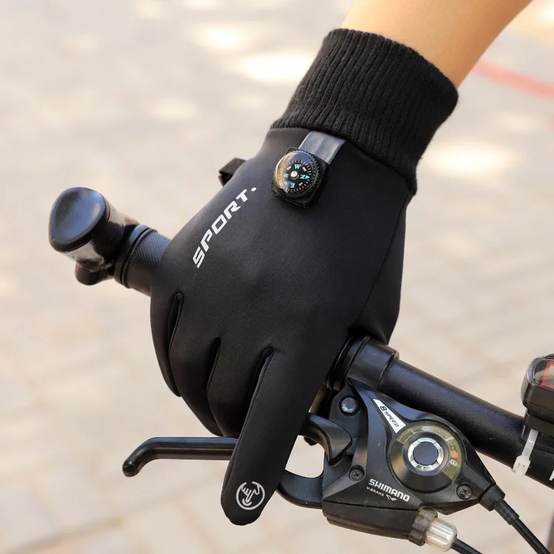 

Gloves Plus Fleece Touch Screen Gloves Autumn and Winter Men's Compass Gloves Wear and Cold Riding Gloves Motorcycle Gloves