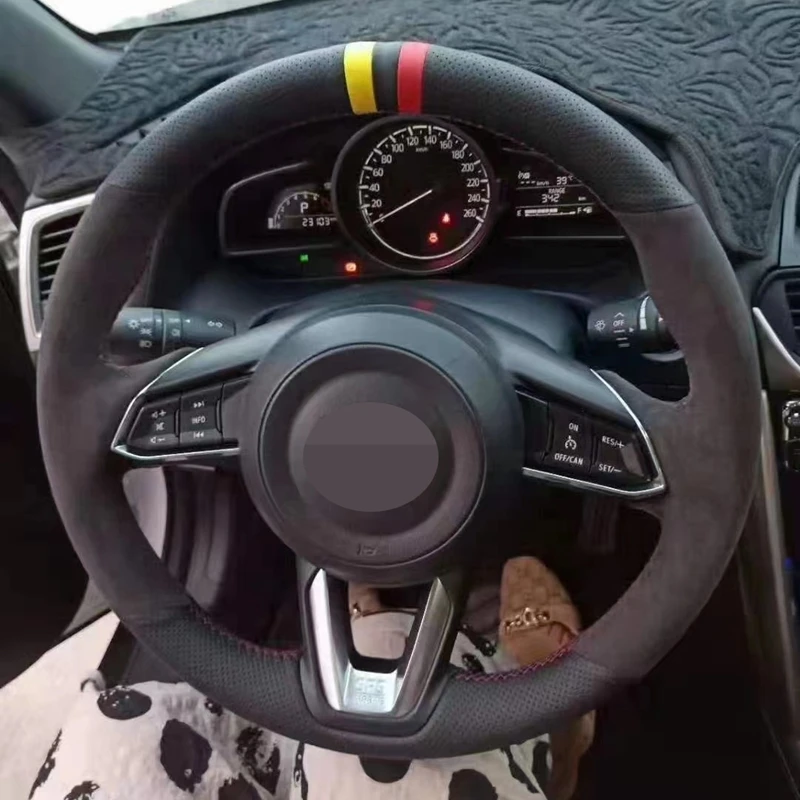 

No-Slip Black Suede Leather Car Steering Wheel Cover For Mazda 3 Axela Mazda 6 Atenza CX-3 CX-4 CX-5 CX-9 CX9 CX-8