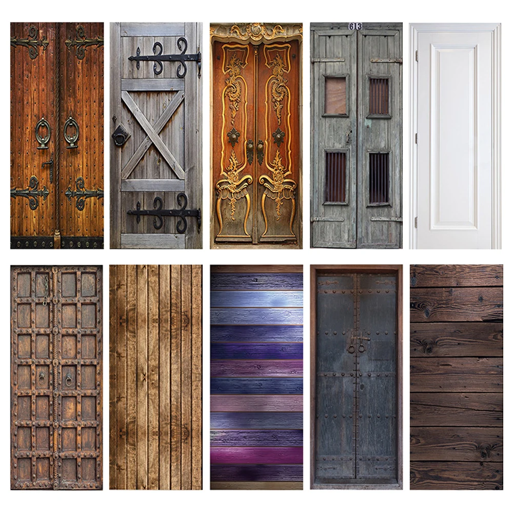 

PVC Self Adhesive Vintage Wood Door Stickers Waterproof for Bedroom Retro Wooden Grain 3D Wallpaper Home Room Decor Mural Poster