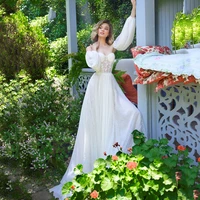 a line sweetheart wedding dress lantern sleeve lace up sweep train bridal gown vestido de novia custom made hochzeitskleid