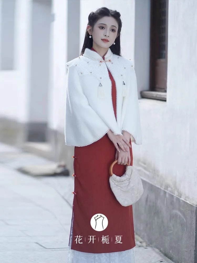 Модная нежная накидка из искусственной норки кружевная с бусинами украшение для