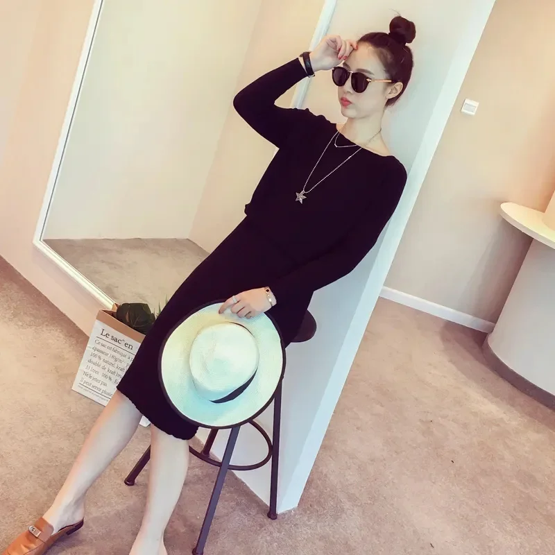 Корейский женский комплект из двух предметов Vestidos джемпер вязаное платье