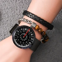 3pcs watch with bracelet for men fashion turntable numbers dial quartz wristwatch male luxury gift for boyfriend reloj hombre