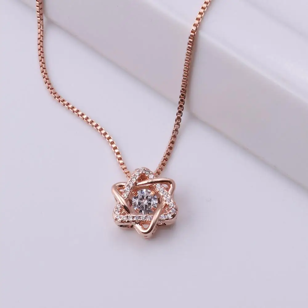 

Women Cubic Zirconia Rotating Hexagram Pendant Clavicle Chain Necklace Jewelry