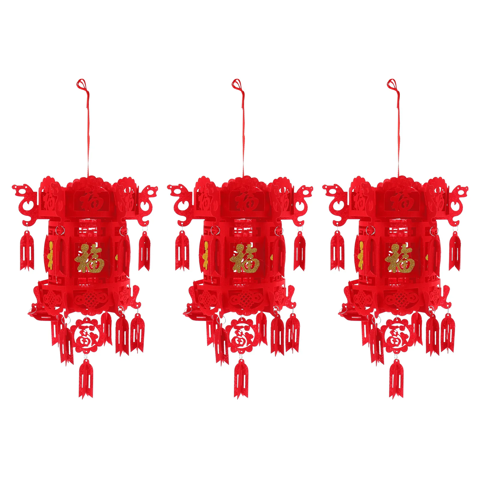 

3Pcs Chinese Spring Festival Lanterns Fu Character Lantern New Year 3D Pendant