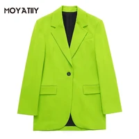 moyatiiy women 2022 fashion blazer coat office ladies light green overcoats long sleeve female tops outwear