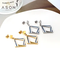 asonsteel gold color stainless steel diamond shape hollow out mixed color trendy piercing drop earrings for women daily jewelry