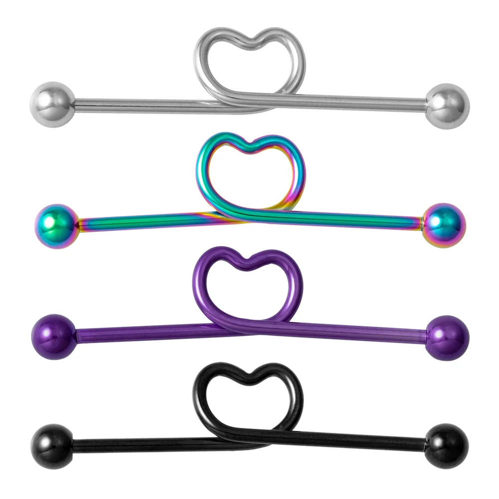 

1PC Heart-shaped 14G Surgical Steel Industrial Piercing Jewelry for Women Industrial Barbell Cartilage Earring Helix Rings 38mm