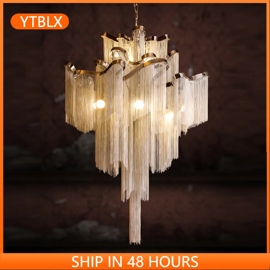 

Nordic Luxury Pendant Lights Hotel Hall Castle Stair Chain Fringed Pendant Hanging Lamps Home Dining Room Hotel Hall Decoration