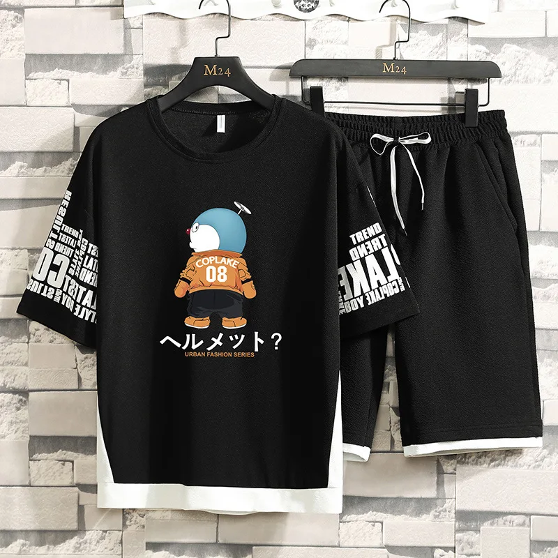 

Мужской летний костюм из двух предметов, классический модный спортивный костюм из вискозы, повседневный свободный удобный комплект из двух предметов большого размера, лето 2023