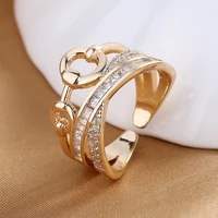 new trendy gold high end fine inspired design zircon double layer ring men women opening korean fashion anillos mujer jewerly