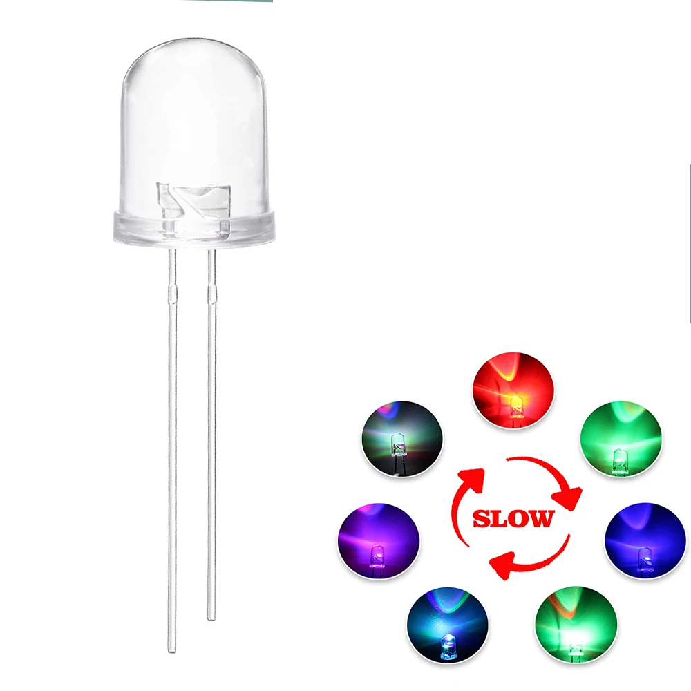 

10PCS LED Diode 10mm Multicolor RGB Fast/Slow Flashing Super Bright Light Emitting Diodes Transparent Round Diffuse Flash Lamps