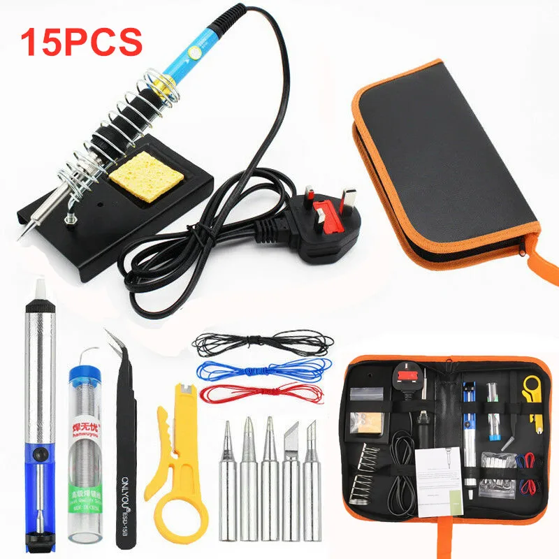 

New Electric Soldering Iron Kit 60W Temperature Adjustable Solder Iron Kit Welding Tool Set Soldering Sips Wires AU/EU Plug