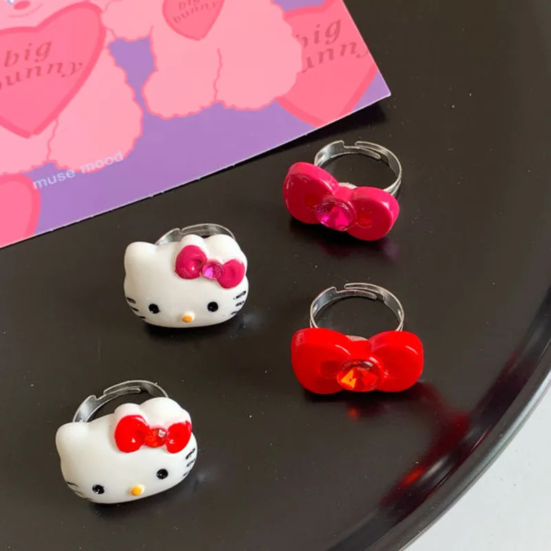 

Sanrio Hello Kitty Rings Opening Adjustment Ring Girls Anime Cartoon Cute Finger Rings Summer Vacation Party Jewelry Accessories