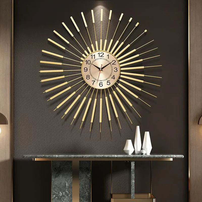 

Quartz Gold Chic Clock Bedroom Luxury Unique Metal Aesthetic Wall Watch Quiet Design Unique Relogio Parede Home Decor Items