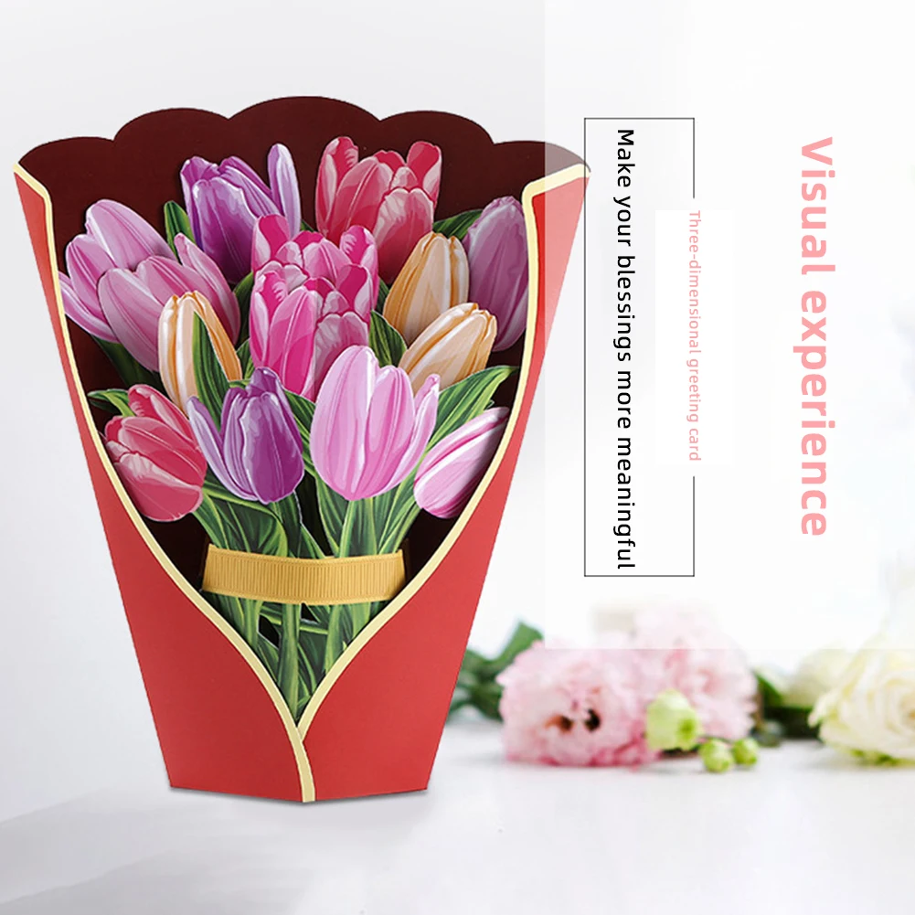 

2023 3D Pop Up Flower Bouquet Mother's Day Card Novelty Hand-made Greeting Card Mom Wife Birthday Wedding Decorations