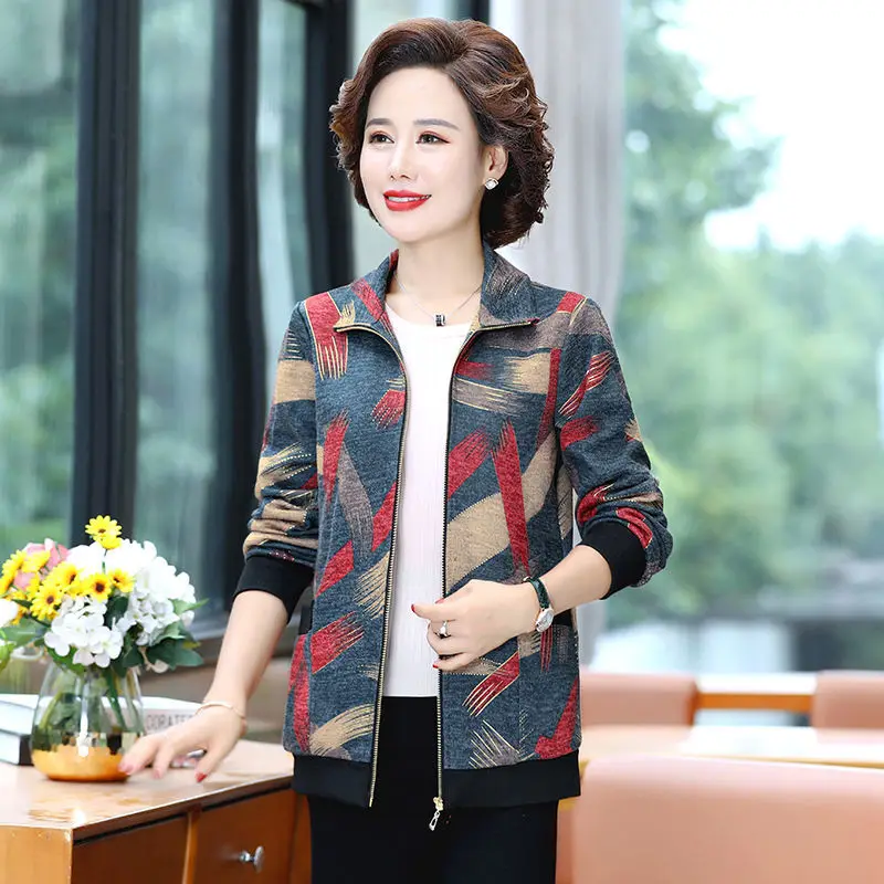 

Women 2022 Spring Autumn Fashion Short Plaid Jackets Female Middle-aged and Elderly Coats Ladies Loose Casual Outerwear D294