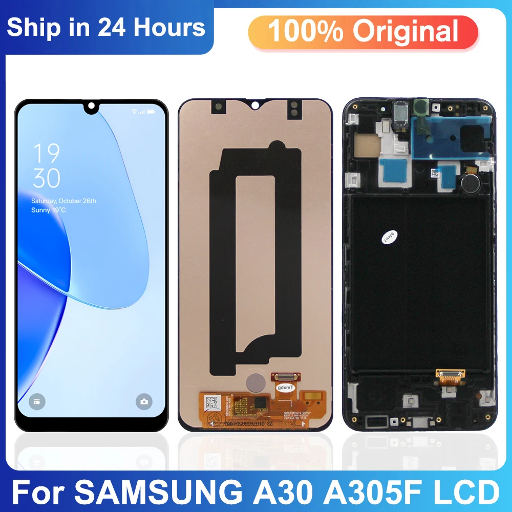 ЖК-дисплей 6,4 дюйма Super AMOLED для Samsung Galaxy A30, сменный сенсорный экран с дигитайзером в сборе для SamsungA30 A305F с рамкой