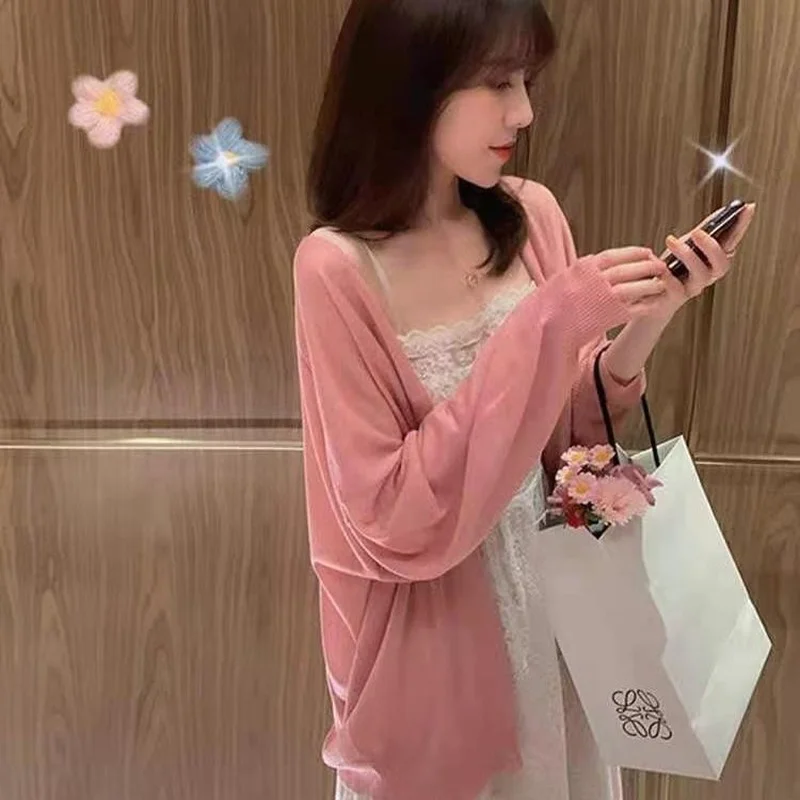 Свитера женские солнцезащитные однотонные простые кардиганы с открытыми