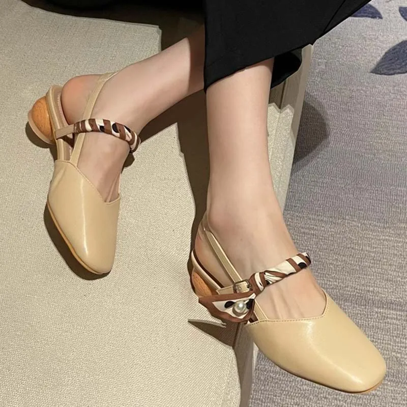 

Female Slippers Pumps Shoes Square Toe Fashion Sexy Ladies Casual Outdoor Slides Women Low Heels Sandals Butterfly-knot Mules