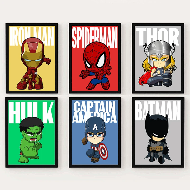 

Настенный художественный постер Marvel, Человек-паук, Железный человек, Мстители, супергерой, детская комната, Декор, фотография, печать, искусство, Дисней