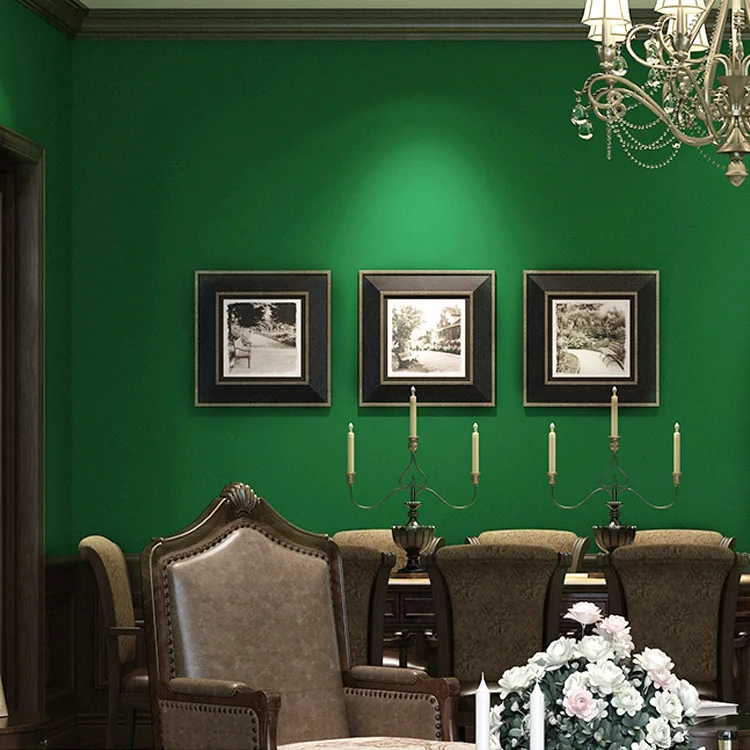 

Solid color retro pine flower green dark green wallpaper bedroom living room plain color wallpaper